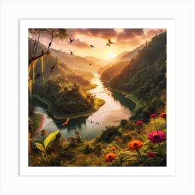 Sunset In The Jungle Art Print