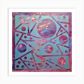 Pink and blue geometrical abstract space painting Art Print