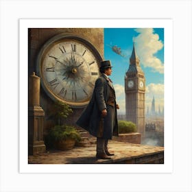 Man Standing In Front Of A Clock Art Print