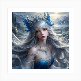 Beautiful Girl With Blue Wings Art Print