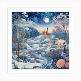 Whispers of Winter: Encaustic Elegance in Vivid Hues Art Print