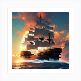 Pirate Ship In The Ocean Art Print