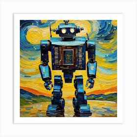 Robot By Van Gogh Art Print
