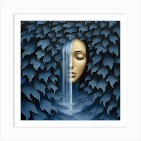 Woman With A Waterfall Art Print