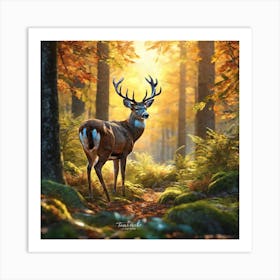 Deer In The Woods 53 Art Print