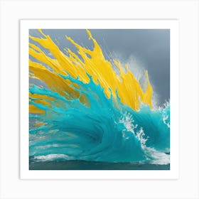 Blue And Yellow Splash  Abstract Painting Art Print