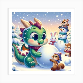 little dragon snow day Art Print