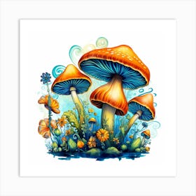 Mushrooms And Flowers 22 Art Print