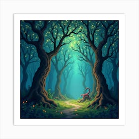 Mystical Forest With Glowing Trees And Enchanted Creatures 1 Art Print