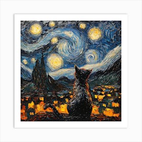 Starry Night Cat 1 Art Print