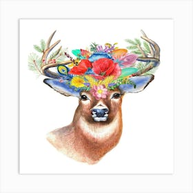 Deer With Flowers On His Head 1 Art Print