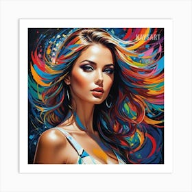 Woman With Colorful Hair Art Print