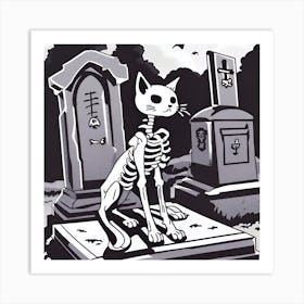 Spooky Skeleton Cat Art Print