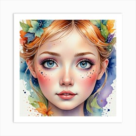 Autumn Girl Watercolor Painting Art Print