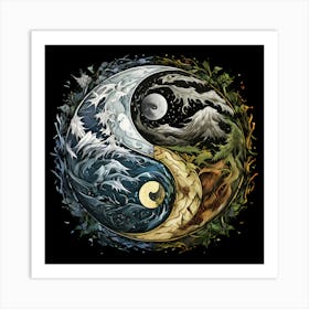 Yin Yang, Yin And Yang Symbol With Natural Elements Representing Balance And Harmony 4 Art Print