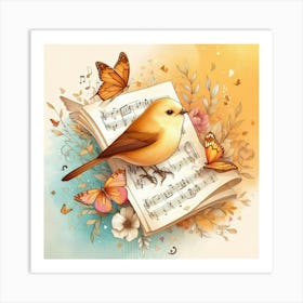 Bird On Music Sheet 2 Art Print