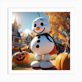 Snowman in the fall Art Print