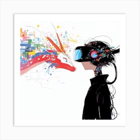 Kid and Virtual Dragon Art Print