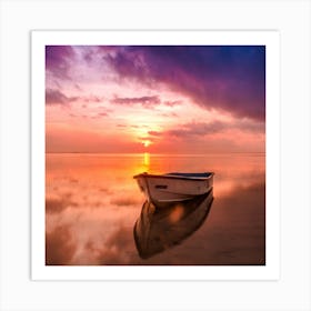 Boat On The Beach At Sunset Art Print