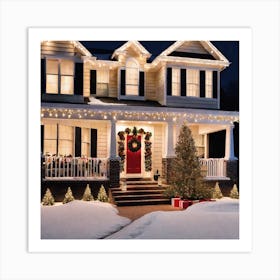 House Decorated For Christmas Art Print