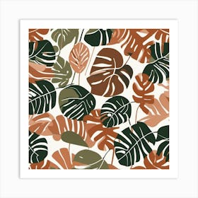 boho sage green and terrocota leafs Art Print