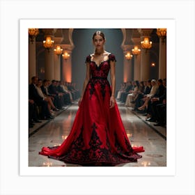 Woman In A Red Gown Art Print