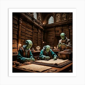 Aliens In The Library Art Print