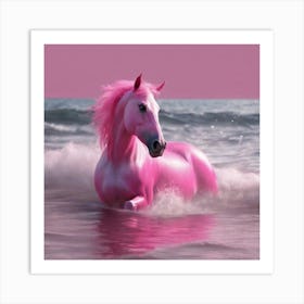 Caballo Rosa En La Orilla Del Mar Art Print