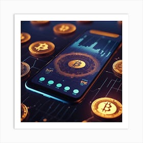 Bitcoins On A Smartphone Art Print