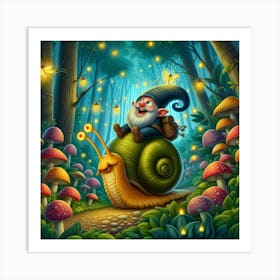 Gnome And Snail In The Forest Art Print