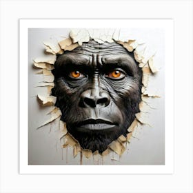 Firefly Hyperrealistic, Oil Painting, White Background, Eye, Ripped Paper, Gorilla Face, Black Ink, (1) Art Print