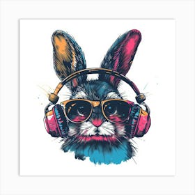 Bunny With Headphones 1 Art Print