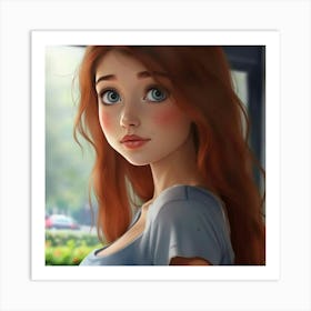 Cute Girl With Red Hair Art Print