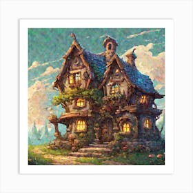 A House In The Village In The Fantasy Style Art Print