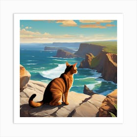 Cat On Cliffs Art Print