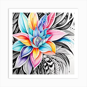 Lotus Flower Monochromatic Watercolor Art Print