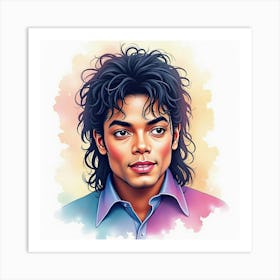 Watercolor Depiction Of Michael Jackson With Glittering Stars 1 Art Print