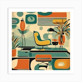 Retro Vintage Living Room Art Print