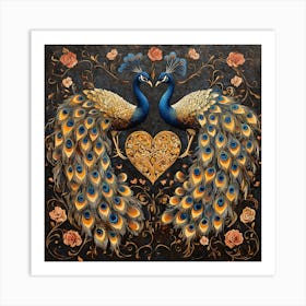 Baroque-Inspired Peacock Heart Design Background 2 Art Print