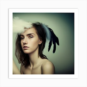 Portrait Of A Woman With Feathers Art Print