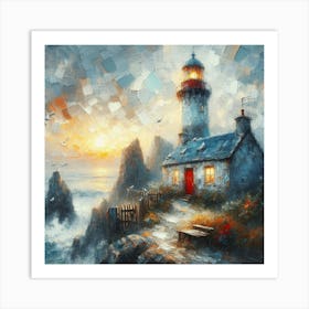 Lighthouse At Sunset Art Print