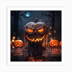 Halloween Pumpkins In Water Art Print