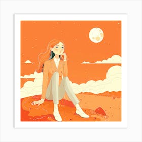 Girl Sitting On The Moon Art Print