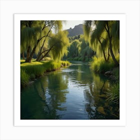 Willow Trees In A River Art Print