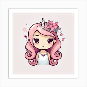 Cute Girl With Unicorn Horn 1 Art Print