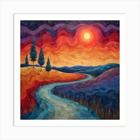 Sunset On The Road Art Print