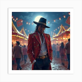 Michael Jackson In A Watercolor Moonlit Carnival Setting 1 Art Print