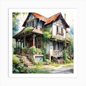 Enchanting Watercolor Art The Last House By Greg Rutkowski Art Print