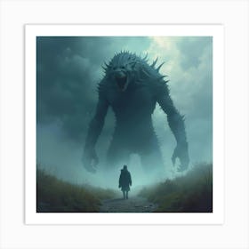 Monster In A Stormy Watercolor Sky, Ominous Figure 1 Art Print