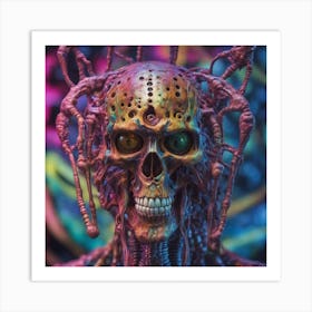 Psychedelic Biomechanical Freaky Scelet Bulding From Another Dimension With A Colorful Background Art Print